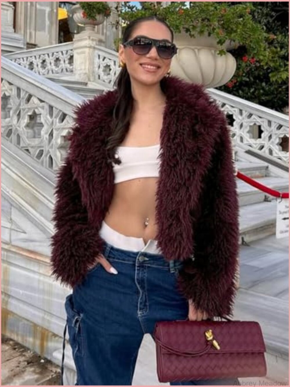 Cropped Faux Fur Coat Long Sleeve Lapel Collar Winter Warm Jacket - Picture 5 of 6